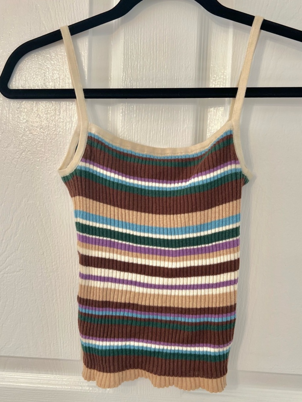Orseund Iris Striped Ribbed Knit Tank Top Brown, Cream, Teal, Purple Small
